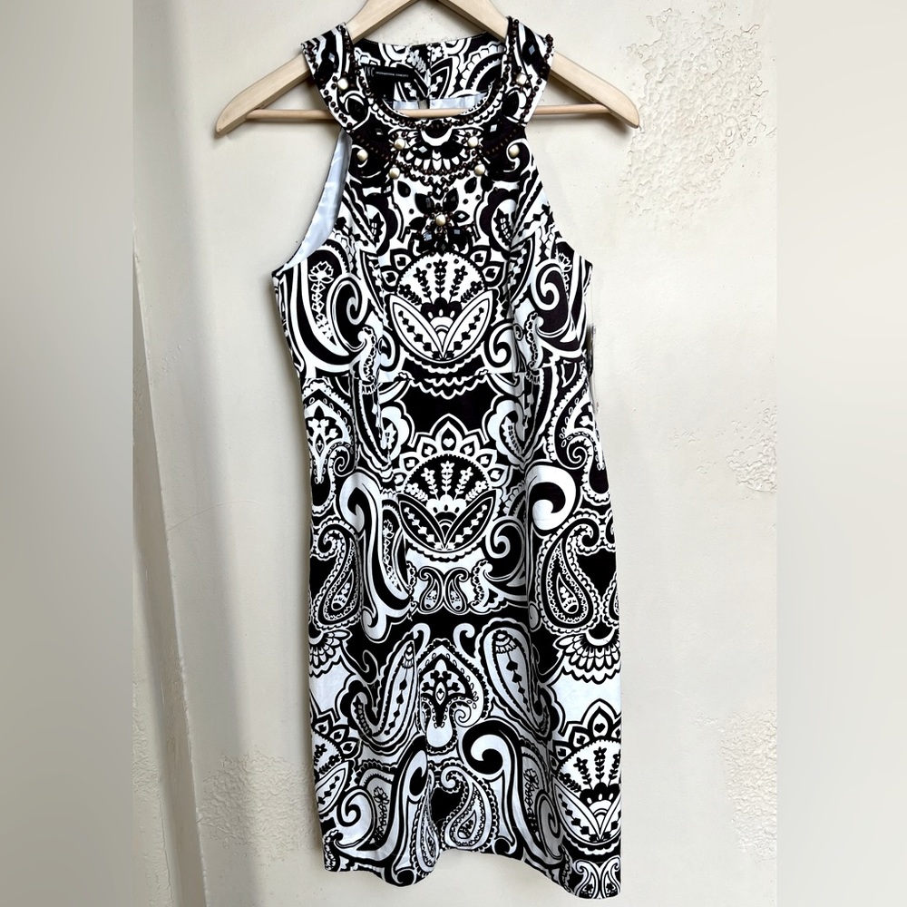 Women’s Halter Dress Embellished White and Brown by INC.